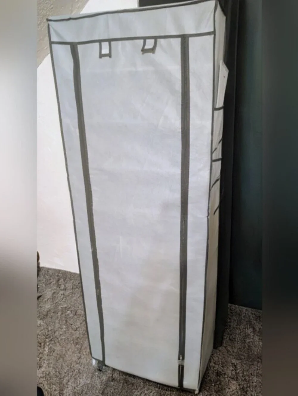 Portable Gray Fabric Wardrobe Closet with Zipper Self Standing